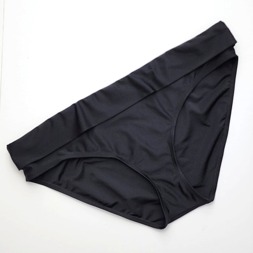 Christina  Women's Black Swim Bikini Bottom Foldover Hem Size 18